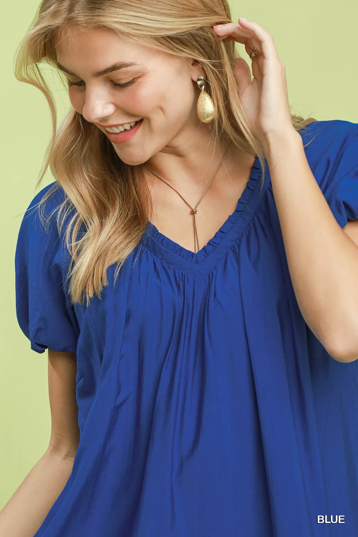 Umgee Ruffle Hem Shift Mini Dress - Blue