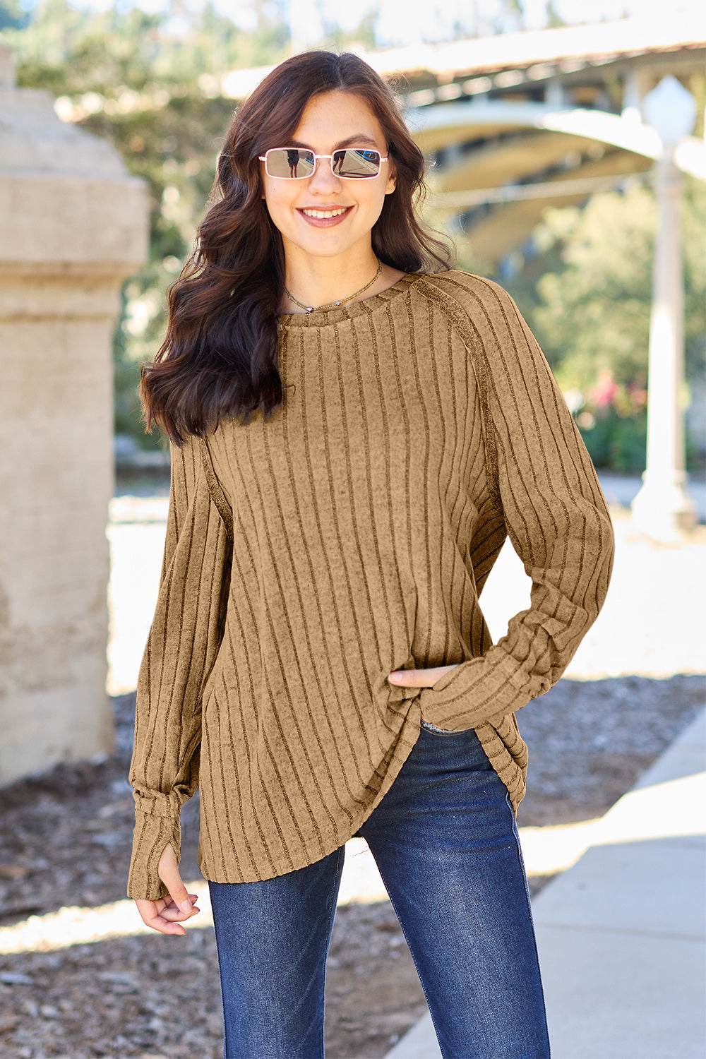 Basic Bae Full Size Ribbed Round Neck Long Sleeve Knit Top - DaTrendStore.Com