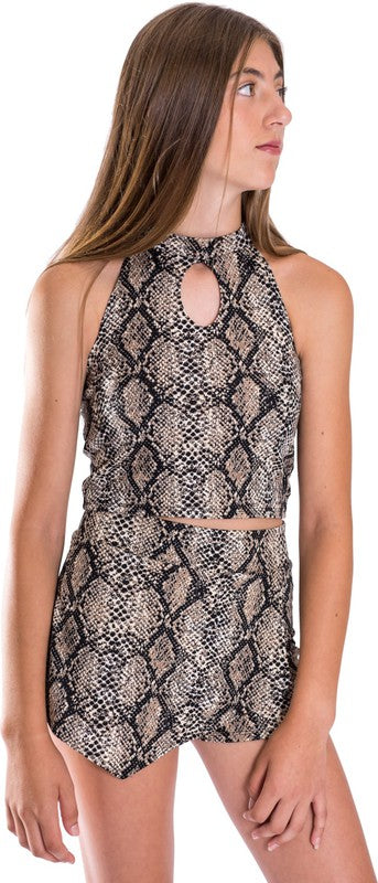 KIDS SNAKE HALTER TOP AND SKORT SET