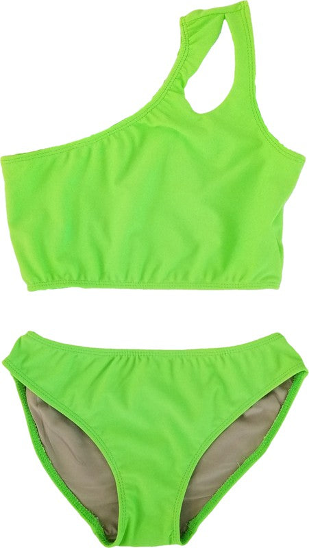 GIRL'S TWO PIECE ONE SHOULDER BATHING SUIT