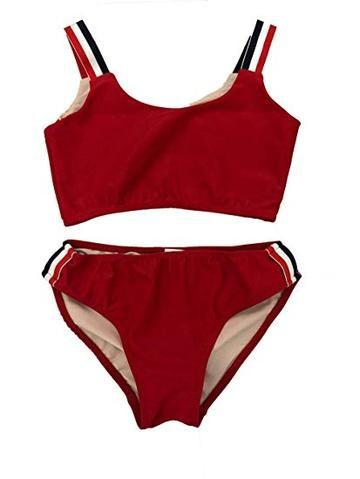 GIRL'S TWO PIECE STRIPE SIDE BATHING SUIT