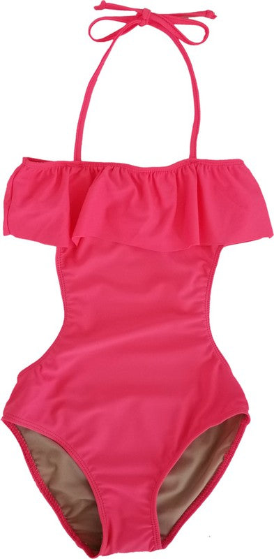 GIRLS ONE PIECE RUFFLE BATHING SUIT