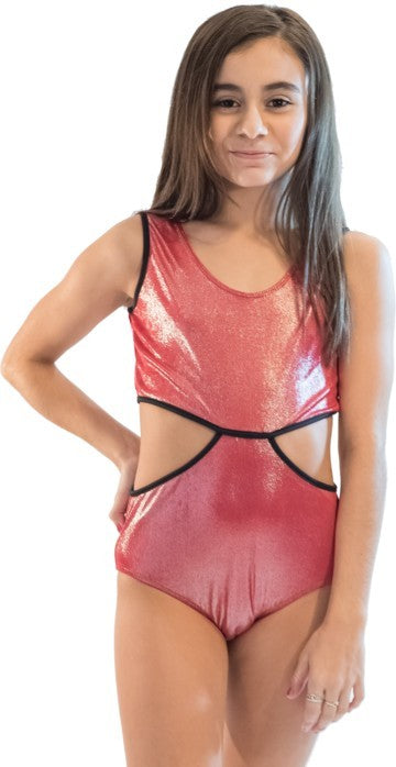 GIRL'S RED SHIMMER MONOKINI BATHING SUIT