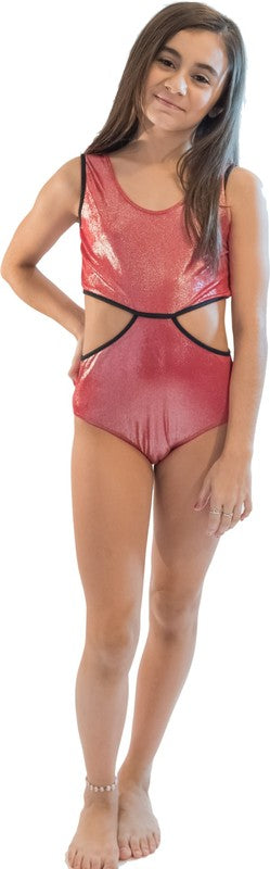 GIRL'S RED SHIMMER MONOKINI BATHING SUIT