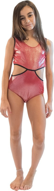 GIRL'S RED SHIMMER MONOKINI BATHING SUIT