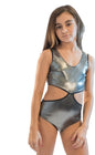 GIRLS SILVER SHIMMER MONOKINI BATHING SUIT