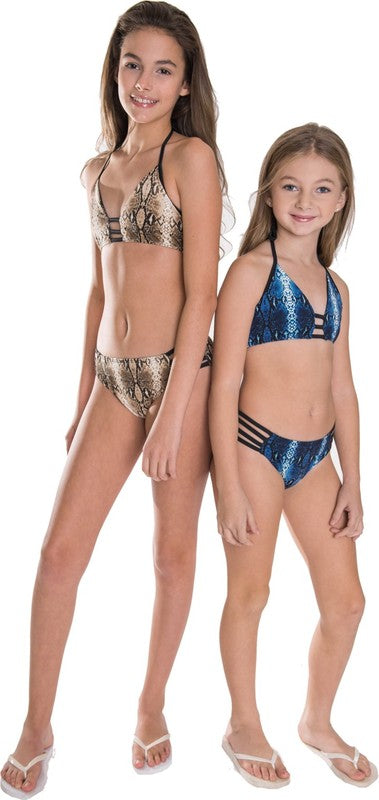 GIRL'S BLUE SNAKESKIN LADDER TWO PIECE