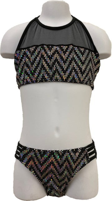 GIRL'S SPARKLE STRIPE TWO PIECE BATHING SUIT