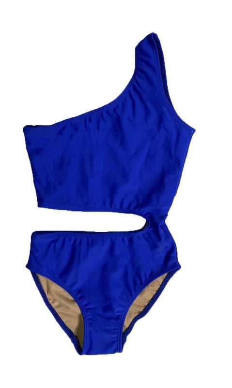 GIRL'S ONE SHOULDER CUTOUT BATHING SUIT