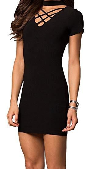 CAGE FRONT SHORT SLEEVE PARTY DRESS WITH CHOKER