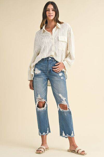 Annie Wear Distressed Raw Hem Cropped Jeans - DaTrendStore.Com