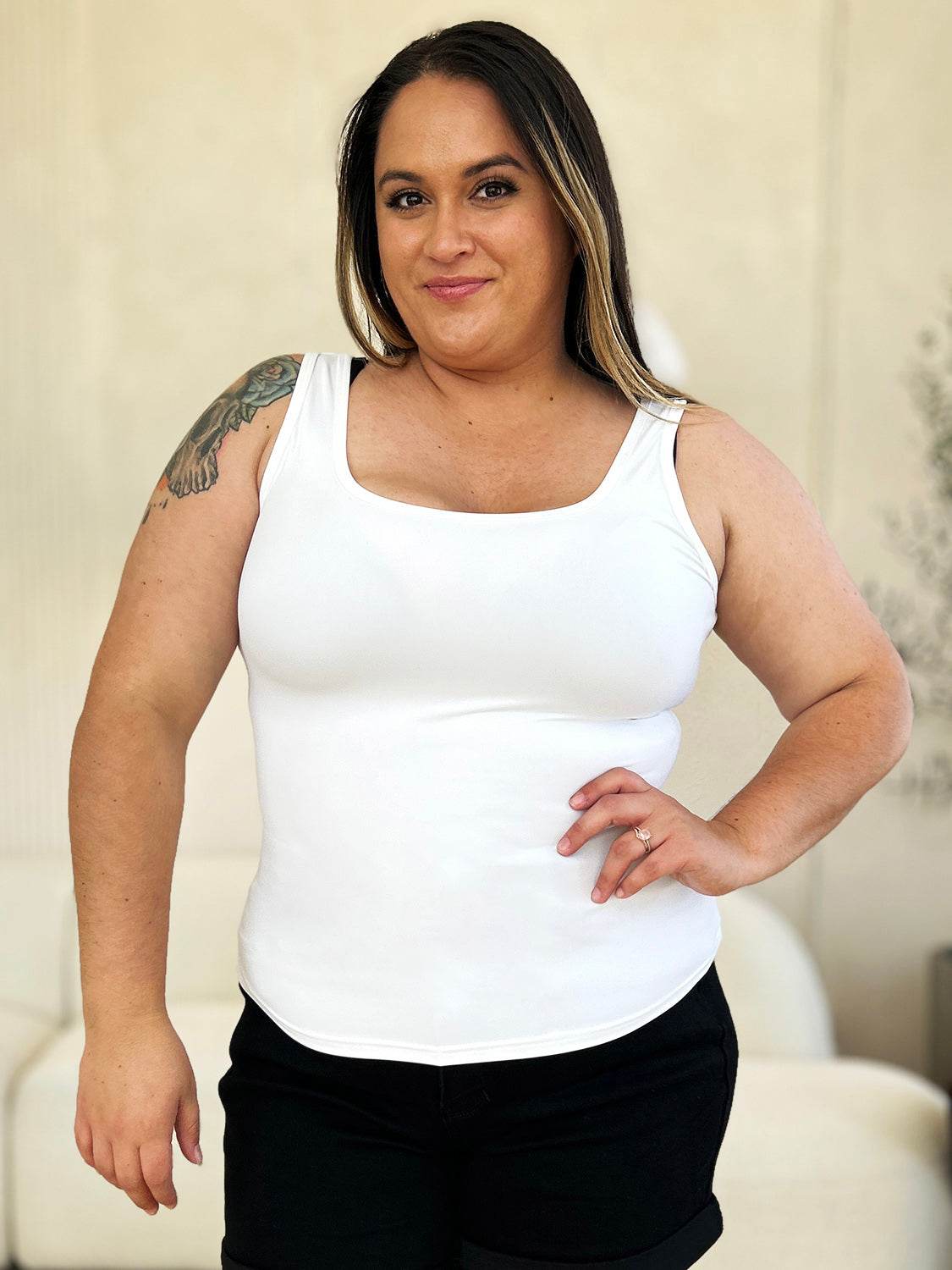 Basic Bae Full Size Square Neck Wide Strap Tank - DaTrendStore.Com