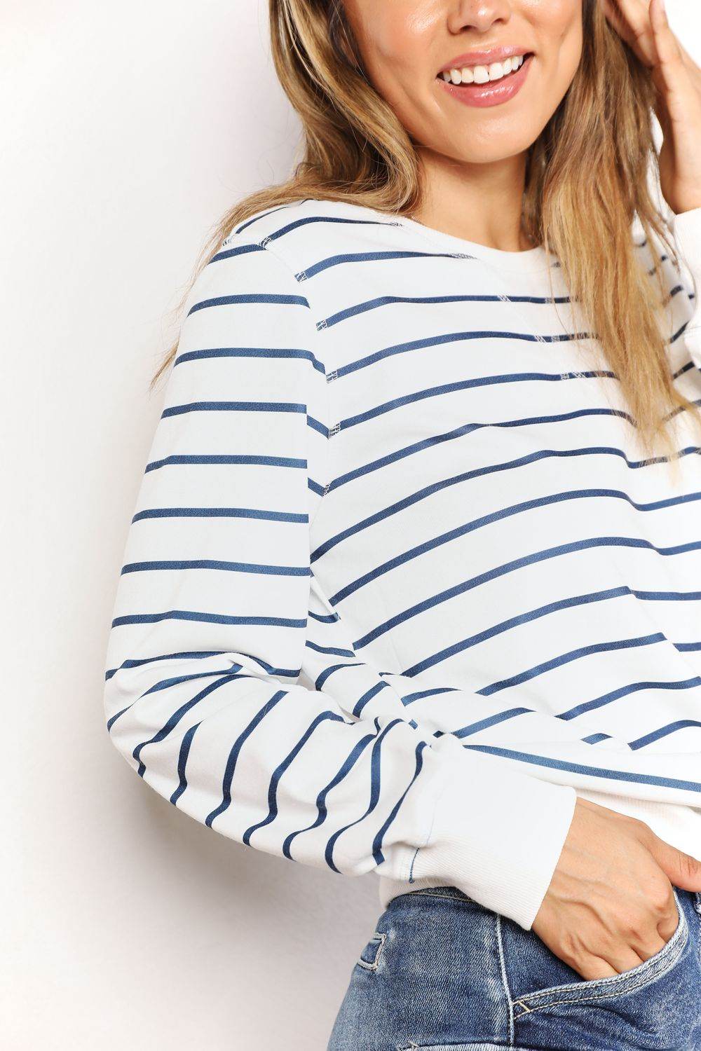 Double Take Striped Long Sleeve Round Neck Top - DaTrendStore.Com