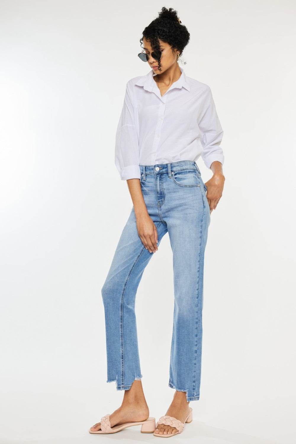 Kancan High Waist Raw Hem Straight Jeans - DaTrendStore.Com