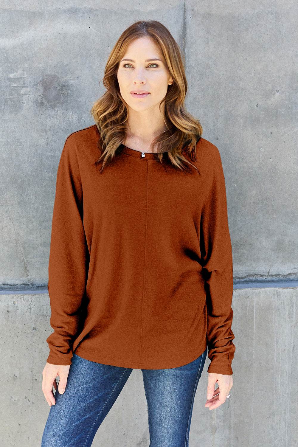 Double Take Full Size Round Neck Long Sleeve T-Shirt - DaTrendStore.Com