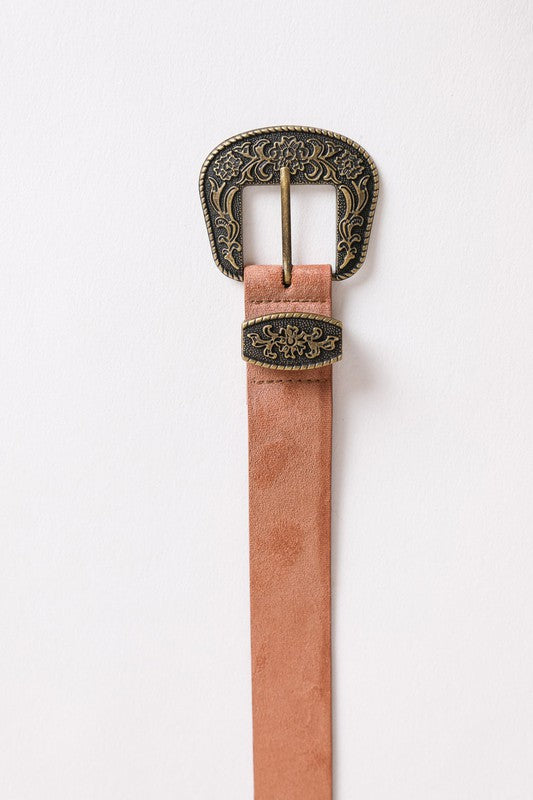 Suede Antique Gold Western Buckle Belt