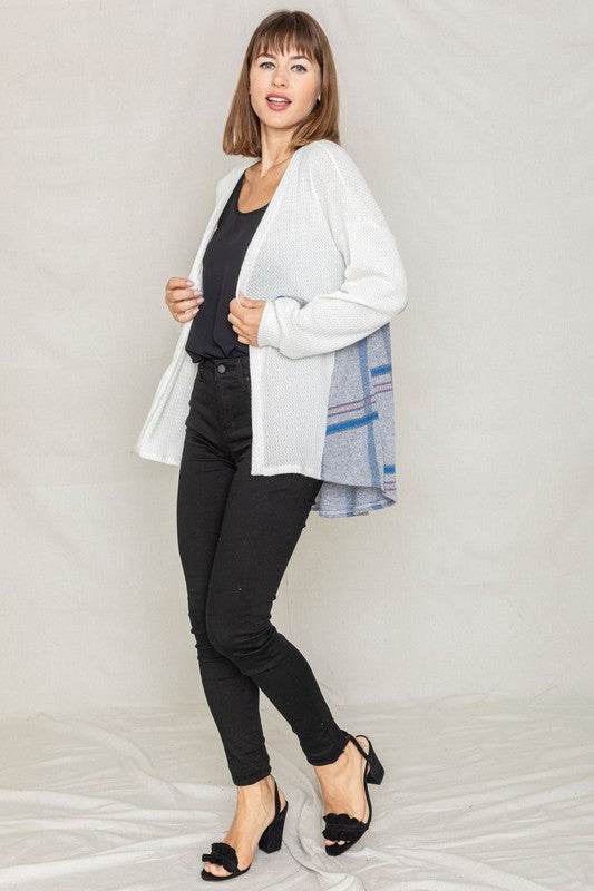 Plaid Back Waffle Knit Cardigan - DaTrendStore.Com