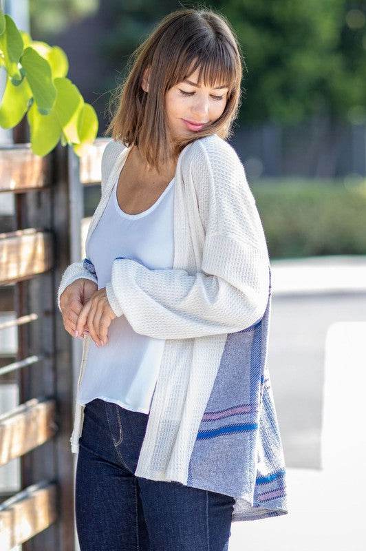 Plaid Back Waffle Knit Cardigan - DaTrendStore.Com