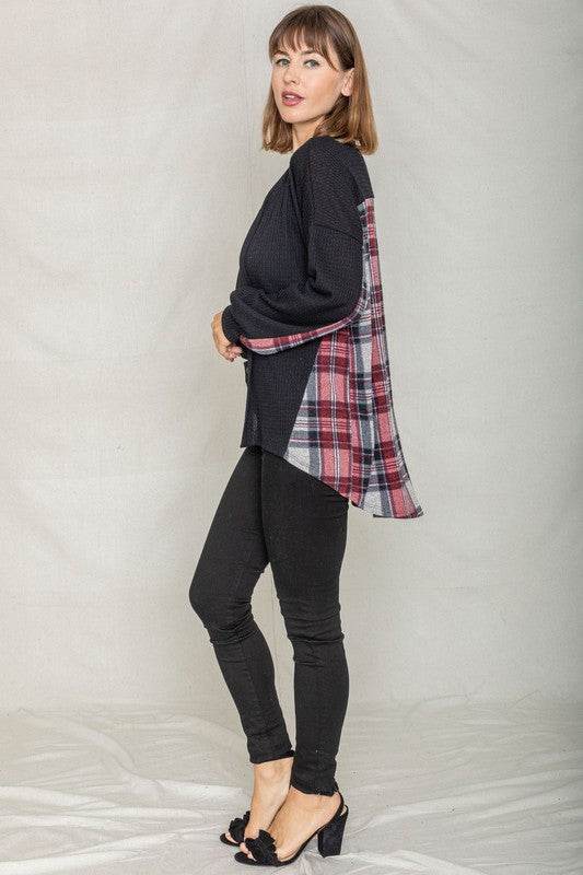 Plaid Back Waffle Knit Cardigan - DaTrendStore.Com