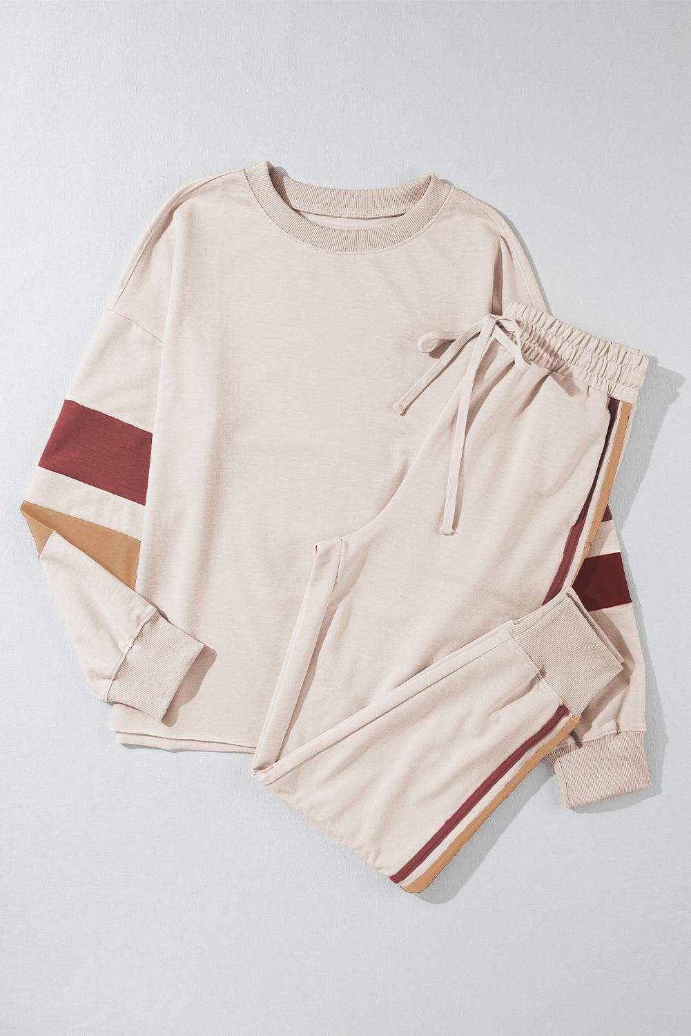 Striped Round Neck Sweatshirt and Drawstring Joggers Set - DaTrendStore.Com