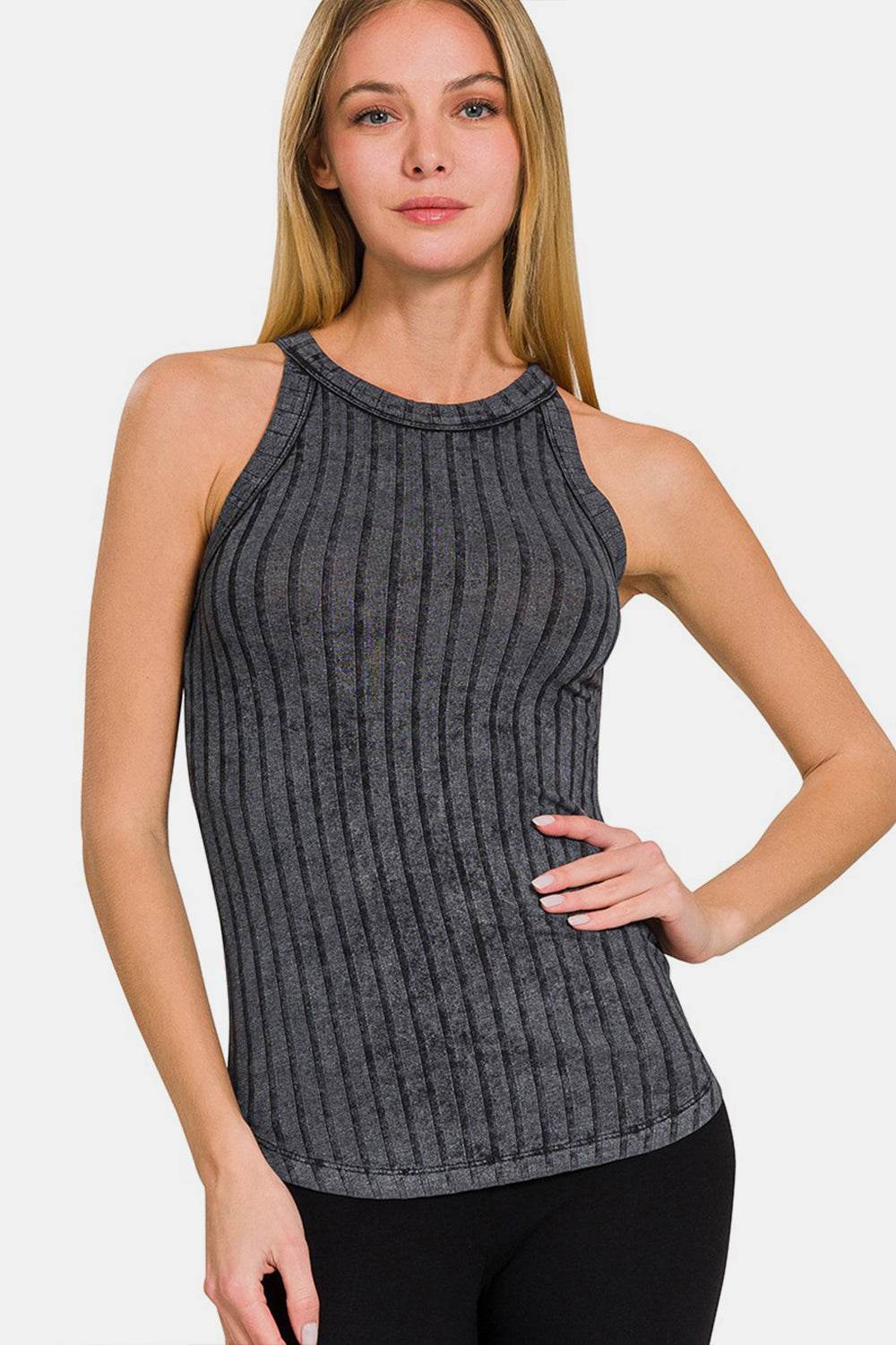Zenana Ribbed Grecian Neck Tank - DaTrendStore.Com