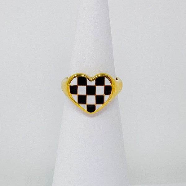 Checkered Heart Signet Ring - DaTrendStore.Com
