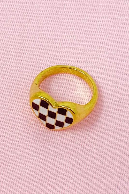 Checkered Heart Signet Ring - DaTrendStore.Com