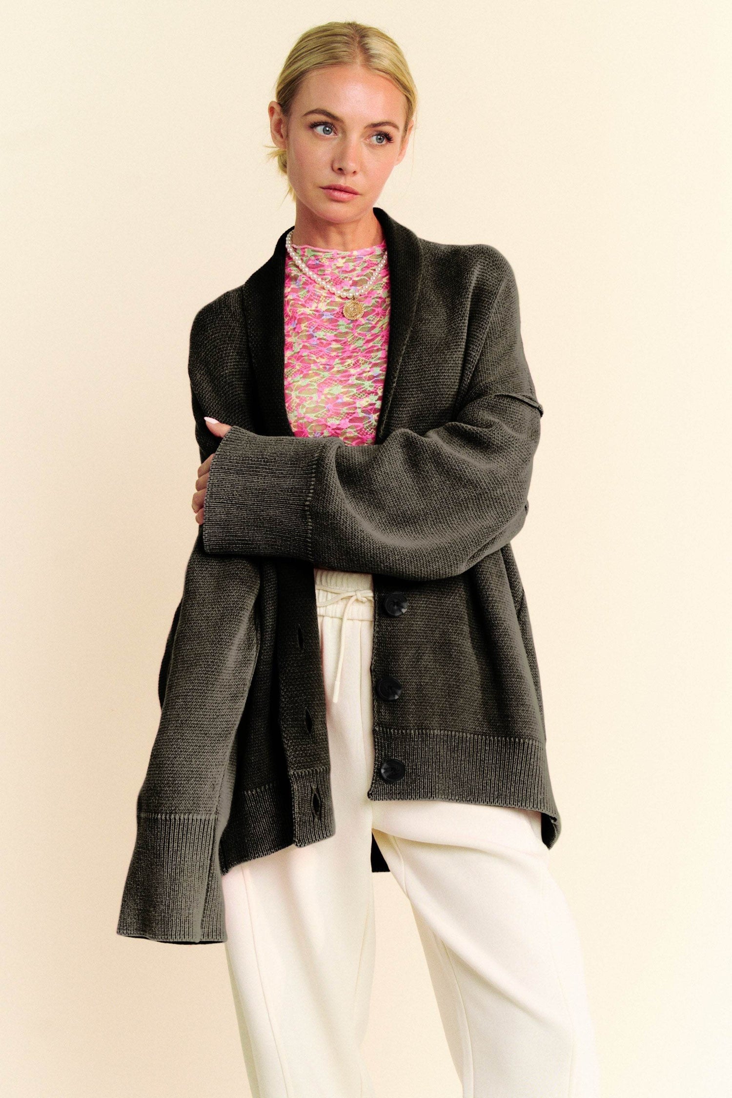 Davi & Dani Shawl Collar Ribbed Detail Button Up Cardigan - DaTrendStore.Com
