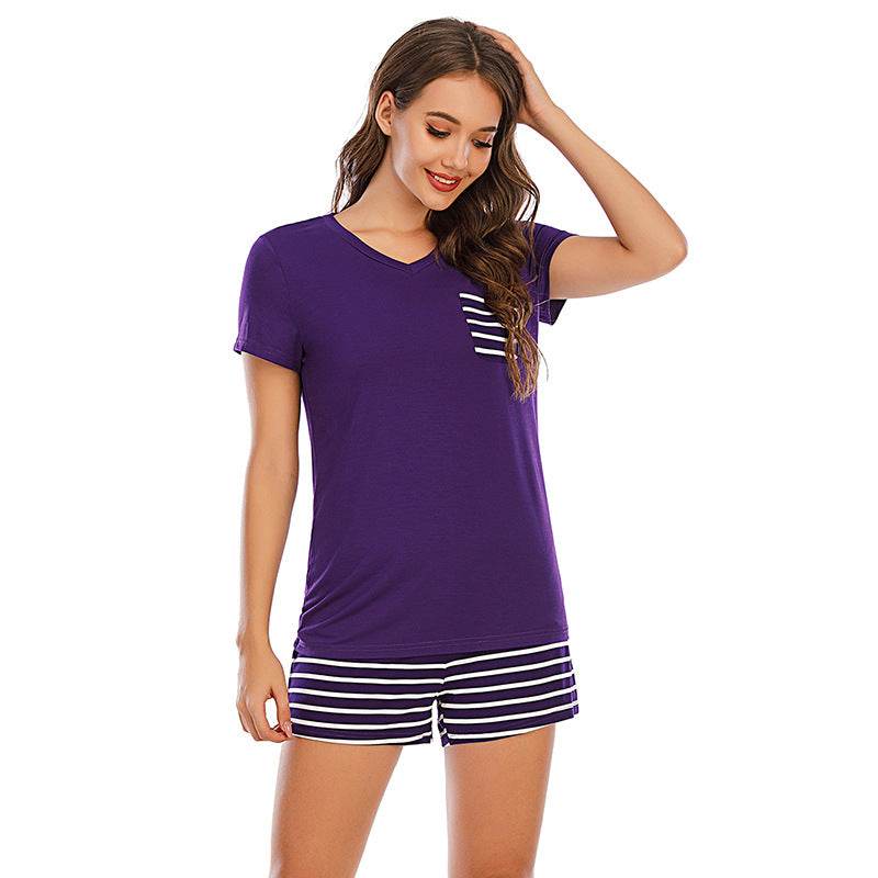 Striped Short Sleeve Top and Shorts Lounge Set - DaTrendStore.Com