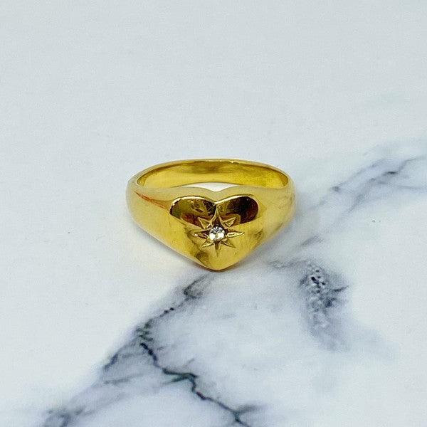 Sunburst Heart Signet Ring