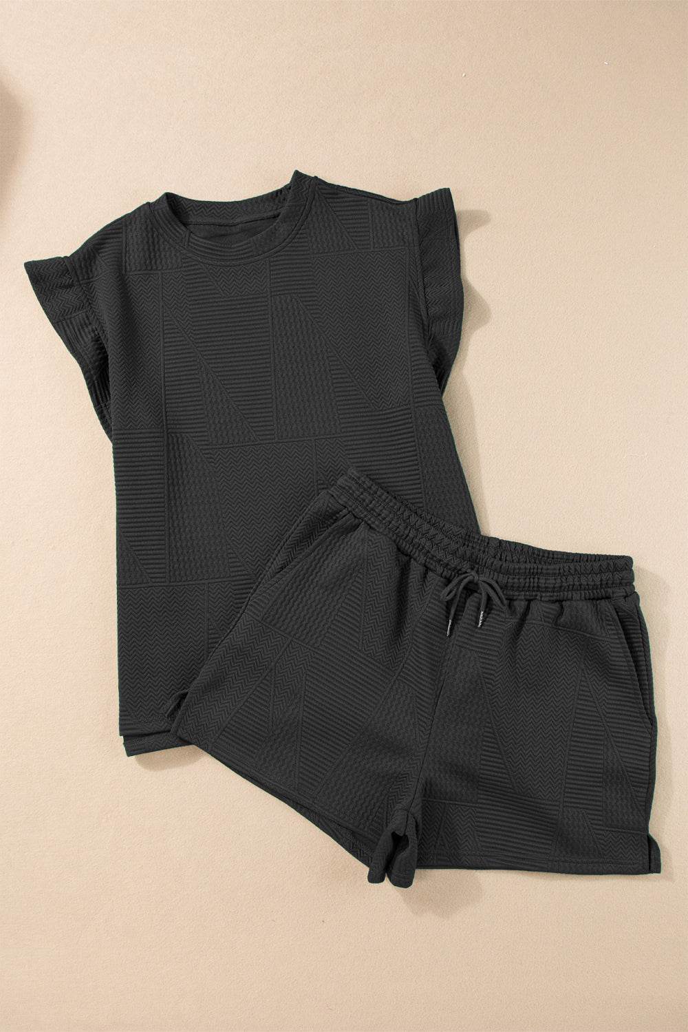 Slit Round Neck Top and Drawstring Shorts Set - DaTrendStore.Com