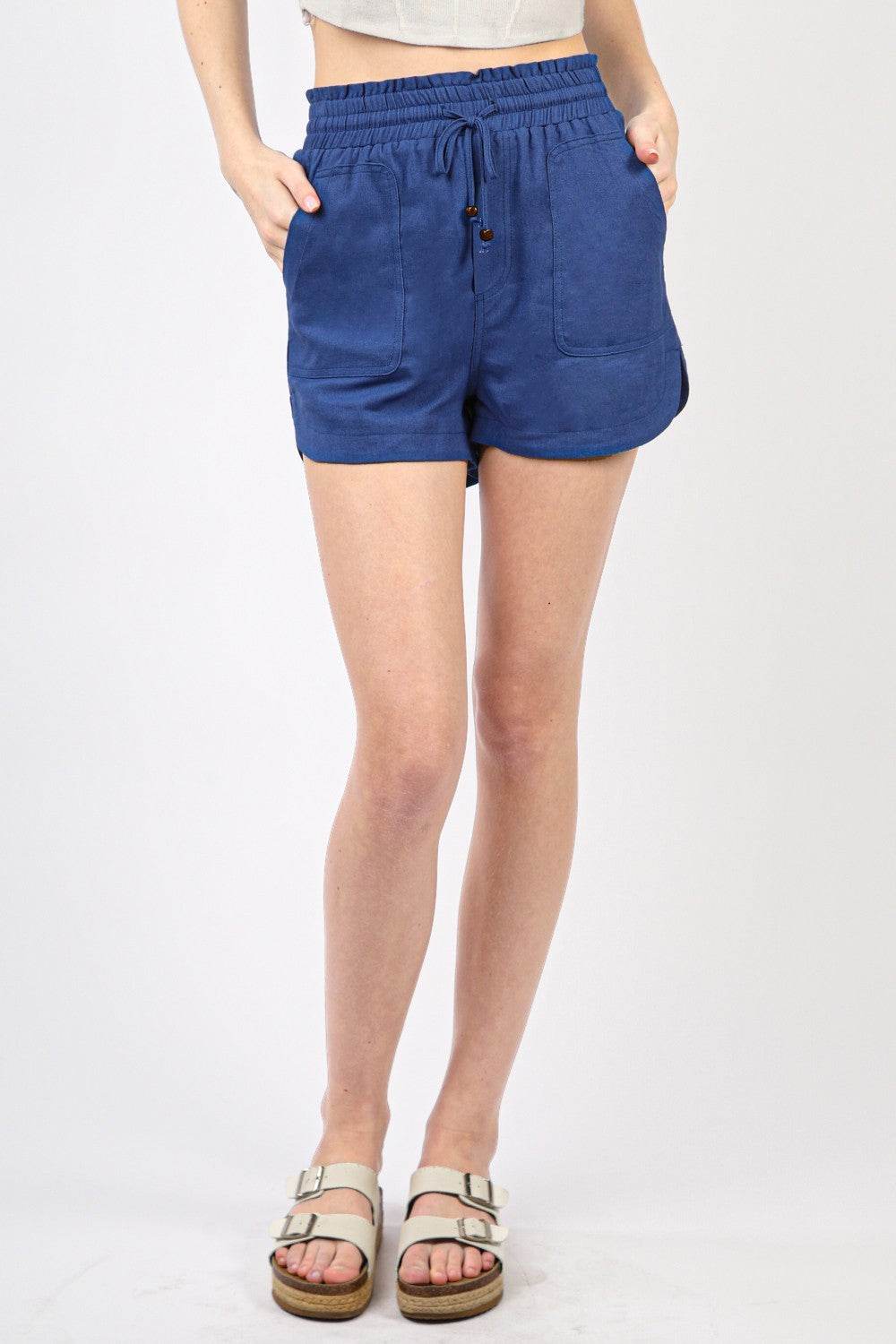 VERY J Drawstring Elastic Waist Linen Shorts - DaTrendStore.Com