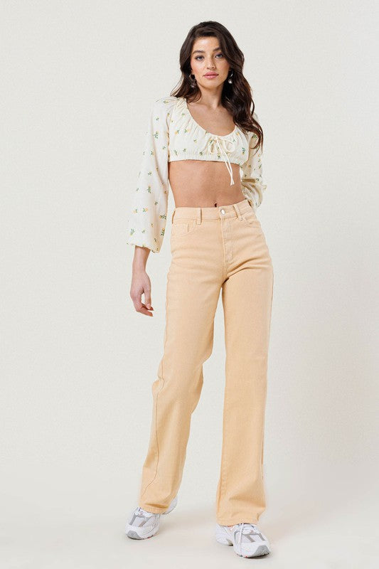 High Waisted Wide Cut Straight Leg Jeans