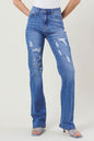 High Rise Distressed Straight Leg Jeans