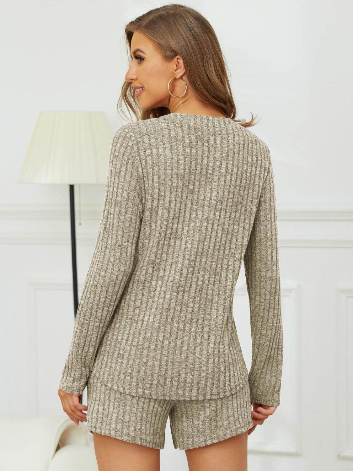 Ribbed Round Neck Top and Shorts Set - DaTrendStore.Com