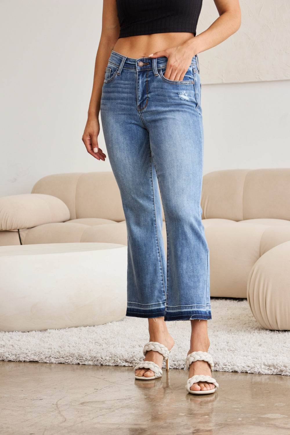 Judy Blue Full Size Release Hem Cropped Bootcut Jeans - DaTrendStore.Com