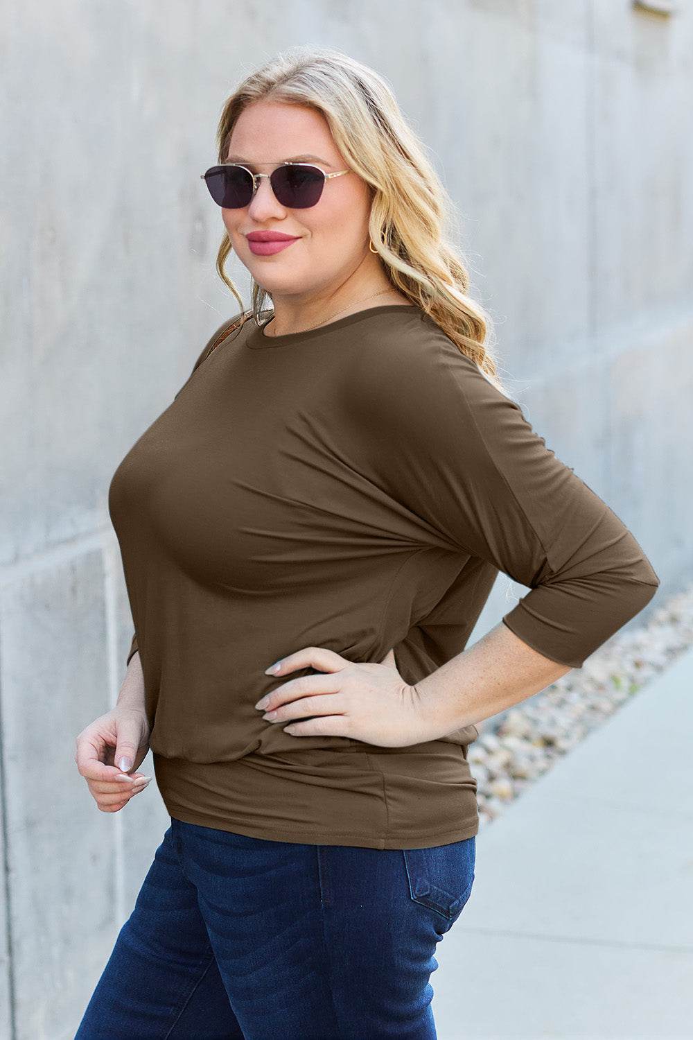 Basic Bae Full Size Round Neck Batwing Sleeve Top - DaTrendStore.Com