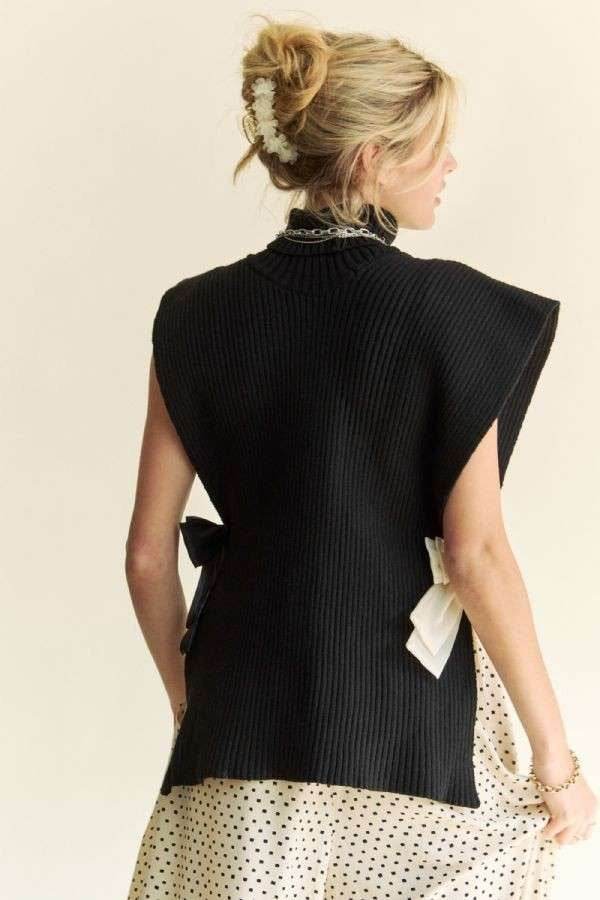 Davi & Dani Side Split Turtleneck Sleeveless Knit Top - DaTrendStore.Com