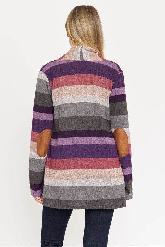 Multi Stripe Elbow Patch Cardigan - DaTrendStore.Com