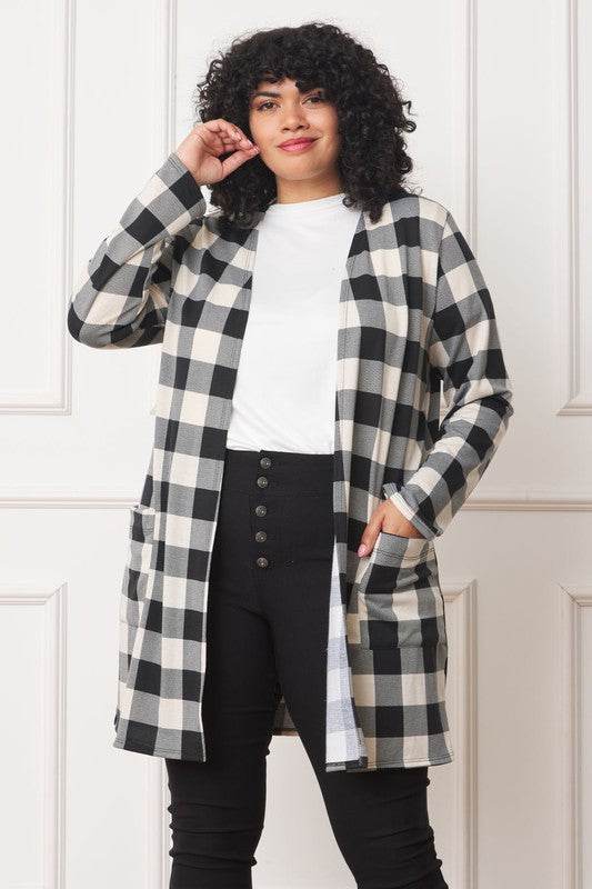 Long Buffalo Plaid Open Cardigan - DaTrendStore.Com