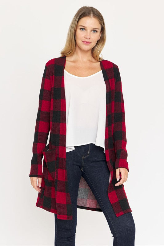 Long Buffalo Plaid Open Cardigan