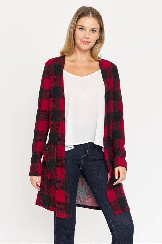 Long Buffalo Plaid Open Cardigan - DaTrendStore.Com