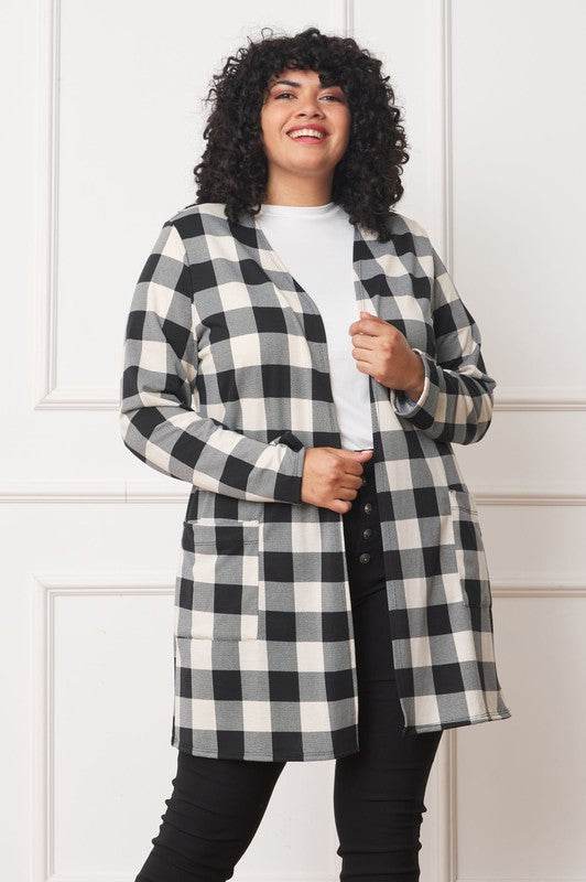 Long Buffalo Plaid Open Cardigan - DaTrendStore.Com