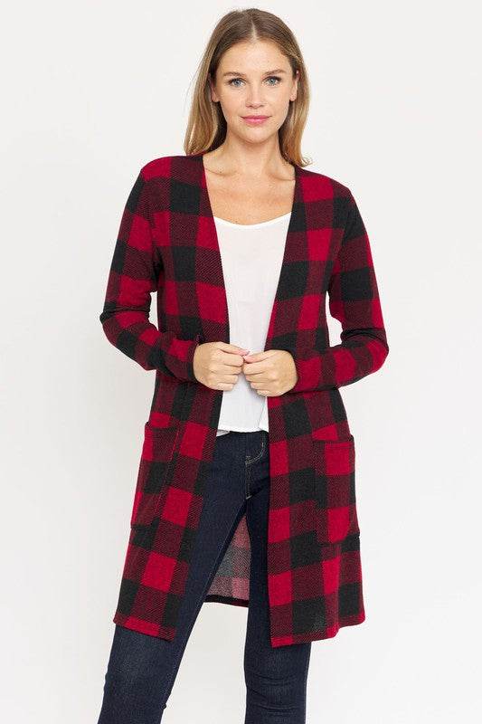 Long Buffalo Plaid Open Cardigan - DaTrendStore.Com