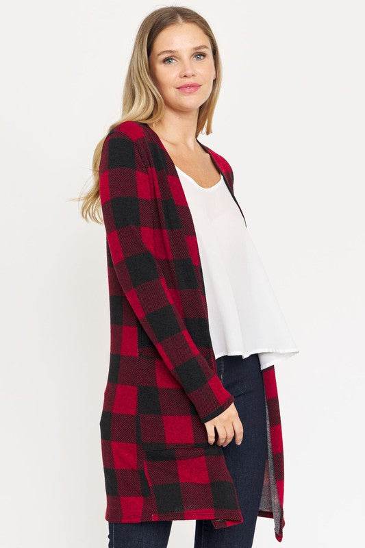 Long Buffalo Plaid Open Cardigan - DaTrendStore.Com