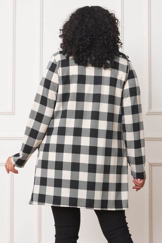Long Buffalo Plaid Open Cardigan - DaTrendStore.Com