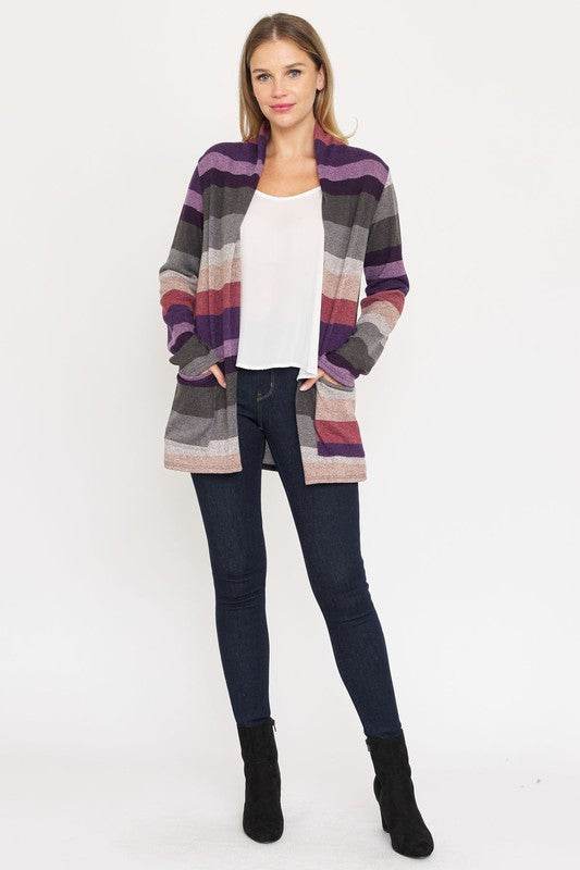 Stripe Elbow Patch Cardigan - DaTrendStore.Com