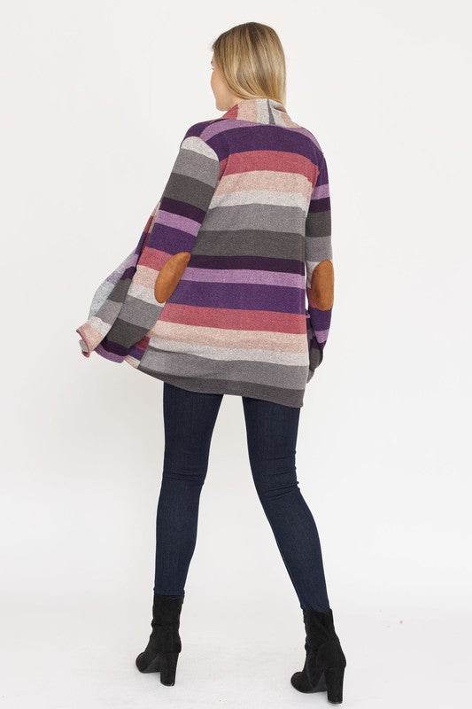 Stripe Elbow Patch Cardigan - DaTrendStore.Com