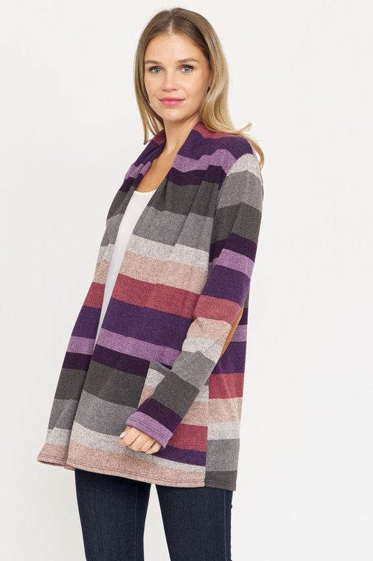 Stripe Elbow Patch Cardigan - DaTrendStore.Com