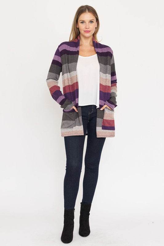 Stripe Elbow Patch Cardigan - DaTrendStore.Com
